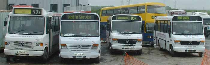 Summercourt Travel Mercedes O814D Frank Guy 31, O810D Plaxton P536PNE, O814D Plaxton W997JNF and unknown Plaxton